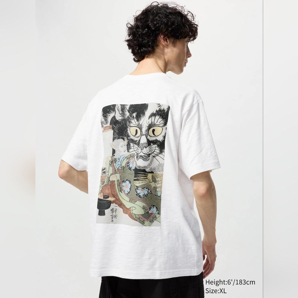 UNIQLO 2024 Ukiyoe Dark Fantasy Japanese Art T-shirt White Size XL From JAPAN